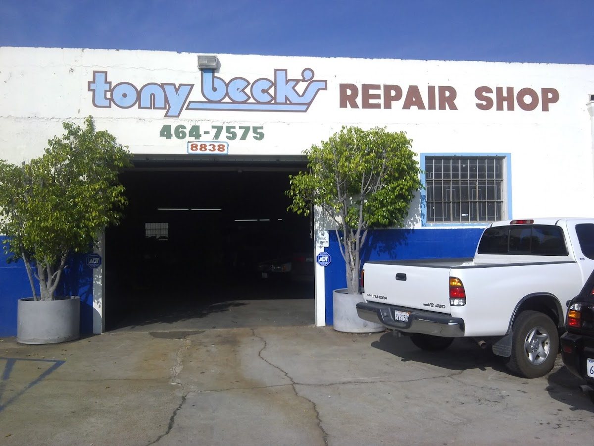 Tony Beck's Repair Shop sign on the building